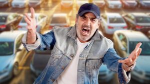 Uomo arrabbiato al parcheggio