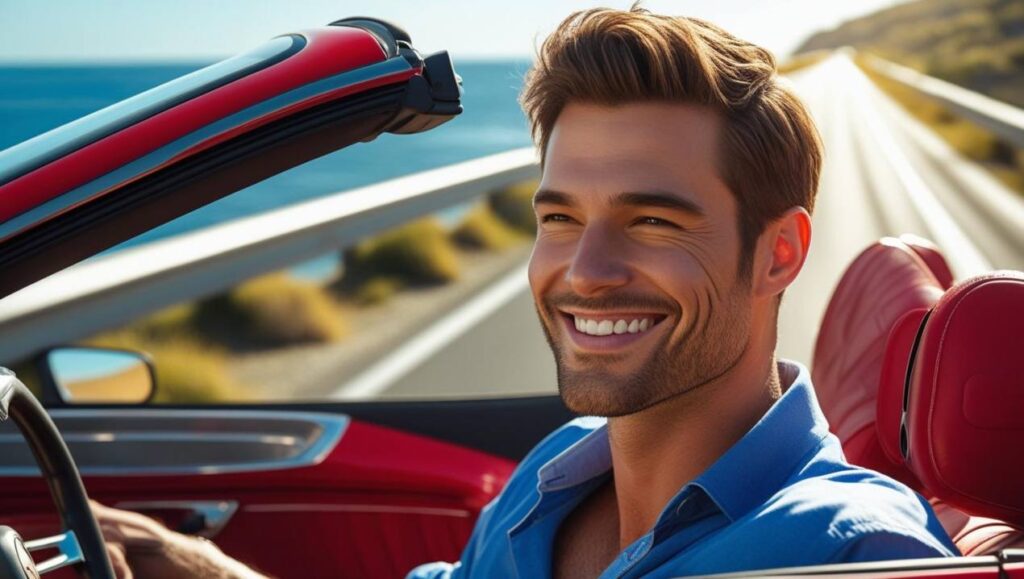 Uomo felice in auto
